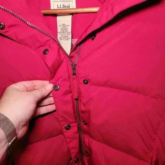 LL BEAN red goose down puffer jacket with removable hood MP - Picture 2 of 10
